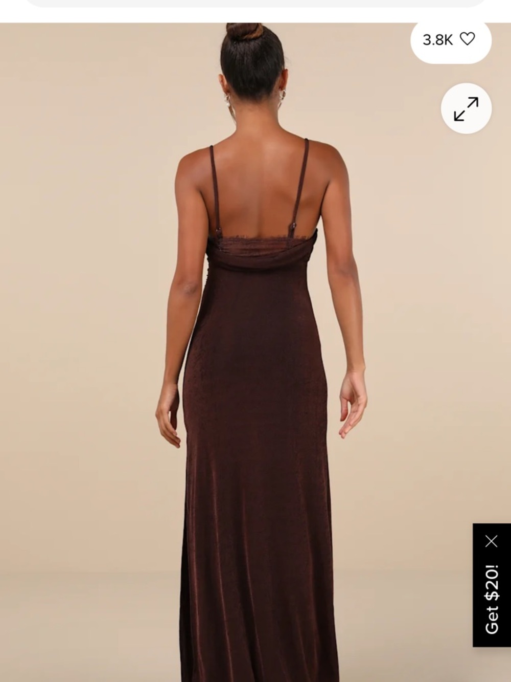 Complete Catch Brown Backless Lace Ruched Maxi Dress - Picture 2 of 5